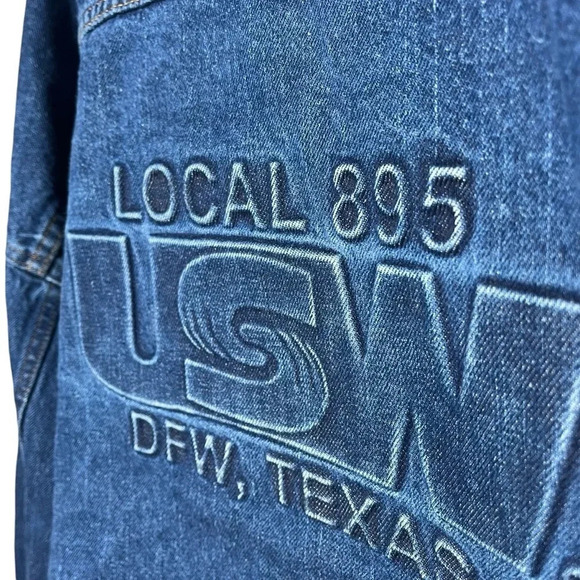 Vintage 4X denim Jean jacket oversized embossed‎ logo 895 local USW Texas 4XL TX - Picture 12 of 13